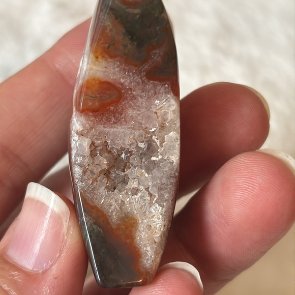 💚 Carnelian Moss Druzy Agate Half Moon Crystal - Picture 4 of 4